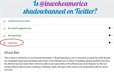 Is @inwokeamerica shadowbanned on Twitter? — third-party check showing a ghost ban